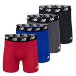 New Balance Men's 5" No Fly Cotton Performance Boxer Briefs (4-Pack), Team Royal/Black/Team Red/Dark Heather Grey, M