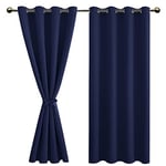 DWCN Navy Blue Blackout Curtains with Tiebacks for Bedroom Thermal Insulated Solid Eyelet Curtains for Living Room,2 Panels,55" Wide x 69" Drop