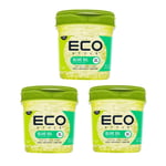 3x ECO Style Professional Styling Gel Olive Oil Max Hold Alcohol Free 8oz