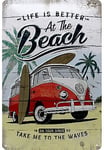 VW Volkswagen Camper Van At The Beach embossed metal sign  300mm x 200mm