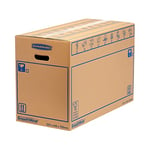 5 BANKERS BOX EXTRA LARGE Strong Moving Boxes, 100L SmoothMove Cardboard Packing Moving Boxes, Heavy Duty Double Wall Boxes for Moving House with Handles, 70cm x 44cm x 33cm (Pack of 5), Brown