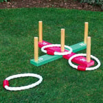 NEW WOODEN PEGS & ROPE HOOPLA GAME QUOITS INDOOR OUTDOOR GARDEN GAME SUMMER