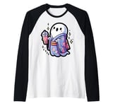 Ghost Drinking Bubble Tea Japanese Kimono Raglan Baseball Tee