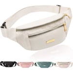 Fanny Pack Fashionable Midjeväska Casual Resväska med 3 Dragkedjefickor för Kvinnor Män Sport Löpning Vandring Jogging (Beige)