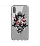 Coque Iphone XS samourai tete de mort fleur katana bushi