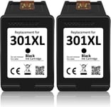 301XL Cartouche d'encre Noire, 301XL Remplacement pour HP 301 Cartouches d'encre pour Envy 5530 4500 5532 4504 4507 DeskJet 1000 1050 2540 3050 OfficeJet 2620 2622 4630 4632 (2 Noir)