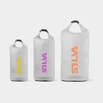 Silva Drybag set / vattentäta packpåsar TPU, 70D, 3/6/12 liter, med pannlampsfäste, transparent/gul/lila/orange, 3-pack