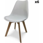 Lot de 6 chaises scandinaves. pieds bois de hêtre. chaises 1 place. blancs - Blanc