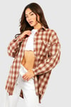 Womens Oversized Checked Shirt - Brown - 10, Brown