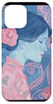 Coque pour iPhone 12 Pro Max Rose Art Déco Paisley & Island Flower Girl Motif Bleu