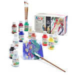 PRIMO Morocolor, Mega Box Acryl contient 11 couleurs acryliques de 125 ml, 1 peinture brillante, 2 cartes sur toile, 5 pinceaux synthétiques, idéal pour la technique de peinture acrylique décorative
