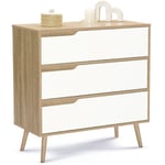 Commode 3 tiroirs helsinki 80 cm scandinave bois et blanc