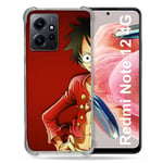 Cokitec Coque Renforcée en Verre Trempé pour Xiaomi Redmi Note 12 4G Manga One Piece Luffy