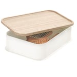 iDesign boîte de Rangement de Taille Moyenne, boîte Rangement Cuisine en Plastique recyclé sans BPA, boîte Rangement Plastique avec Couvercle en Bois de Paulownia, Blanc