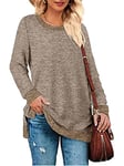 iChunhua Ladies Long Sleeve Tops Casual Loose Round Neck Sweatshirts Color Block Jumpers Khaki Medium