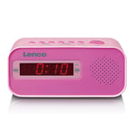 Lenco CR-205 Réveil pour Enfants - Deux Heures de réveil - Radio Ukw-PLL - Fonction Snooze - Variateur - Autocollant - Rose