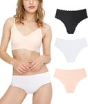 Donpapa Culottes Femme sans Couture Slips Soie Glacée Invisible sous-vêtements Lingerie Microfibre Shorties (Lot de 3) Noir/Beige/Blanc XS