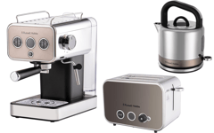 Russell Hobbs Distinctions Titanium Kettle Toaster & Espresso Coffee Machine Set