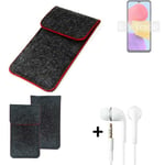 Cover for Samsung Galaxy M13 dark gray red edges Sleeve + earphones