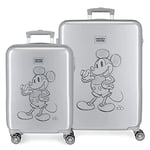 Disney Mickey 100 Valise Set Gris 55/68 cm ABS Rigide Serrure à Combinaison Latérale 104L 6 kgs 4 Double Roues Bagage à Main