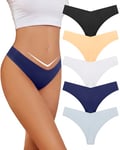 VOENXE Culotte Femme sans Coutures, Invisible String Tanga Taille Basse, Sexy Chic Slip Microfibre Shorty, sous-VêTements Seamless Thong Underwear Women Lot De 5