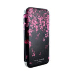 Ted Baker ANEMOIS Black Flower Border Mirror Folio Phone Case for iPhone 12/12 Pro Silver Shell