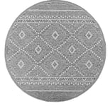 Mia's Adora Modern Rug, Boho Style, Suitable for Indoor and Outdoor Use, Especially Flat, Ideal for Kitchen and Dining Room, But Also for Balcony or Patio, Design 2, 95 Grey, 120 cm Round