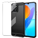 Case Compatible with Honor X6 Honor 70 Lite Cover with 1 Pack Tempered Glass Screen Protector for Honor X6 Honor 70 Lite, Slim Fit Soft TPU Shockproof Anti-Scratch Phone Case Cover - Black