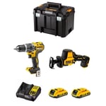 Kit DeWALT DWK204 - Perceuse à Percussion DCD796 + Mini-Scie Sabre DCS369 - 2 Batteries 2,0 Ah - TSTAK VI