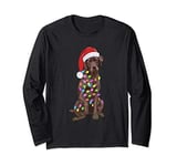 Chocolate Labrador Retriever Santa Hat Christmas Lights Gift Long Sleeve T-Shirt