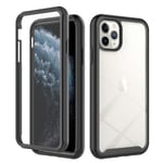 Iphone 11 Pro Max Case Upgrade Koko kehon läpinäkyvä puskuri näytönsuojakuorella - musta