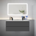 Ensemble meuble double vasque L.120cm anthracite 4 tiroirs + led miroir + lavabo