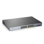 Zyxel Switch 24 ports Gigabit Smart Managed PoE+ avec une réserve de 375 watts et 2 ports Gigabit Combo avec gestion Cloud Nebula, Long Range PoE Switch [GS1350-26HP]