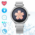 Montre Connectée Femmes Montre sport d'Activité Pression artérielle Moniteur Cardiofréquencemètre pour Android ios -Argent