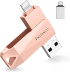 Cle USB pour iPhone,Apple MFI Certifié Cle USB Stockage 256Go USB 3.0 Transfert Grande Vitesse Clé USB Photostick pour Lightning,iPad,Type C-iPhone,Smartphone,PC(256Go,Rose)