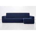 MAXIFUNDAS FUNDAS DE SOFA & CHAISE LONGUE. Housse de canapé d'angle Super élastique avec accoudoir Droit Long (regardant de Face), Bleu Marine