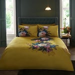 Appletree - Ochre Floral Duvet Cover - King Bedding Size (230 x 220cm) - Soft Velvet Touch - Yellow Velvet Bedding - 2 Pillowcases - Botanical Flower Bedding in Ochre