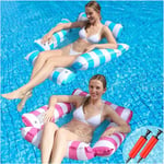 Hamac pour Piscine Gonflables, Ensemble de 2 Pièces de la Piscine à Lit Flottant à Quatre Tubes avec Filet Matelas Flottante