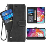 ELISORLI Compatible with Samsung Galaxy A70 Wallet Case Wrist Strap Lanyard Leather Flip Card Holder Stand Folio Purse Cell Accessories Phone Cover for Glaxay A70S A 70 Gaxaly 70A S70 Women Men-Black