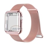 Milanese fodral + armband för Apple Watch Band Ultra 49MM 41mm 40mm 44mm 38mm 42mm TPU-skärm Iwatch Series 9 8 7 6 SE 5 4 Correa 45mm rose pink 41mm-Series 9 8 7