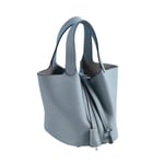 Kvinnor Damhandväska Läderhandväska First Layer Cowhide Bucket Bag Large/22cm Linen Blue