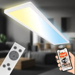 Briloner - Plafonnier LED 98cm plat Smart Home, fonctionne avec Alexa, télécommande, lampe LED, plafonnier LED, lampe de salon, panneau LED, lampe de cuisine, lampe de chambre, 98x20x3 cm, blanc