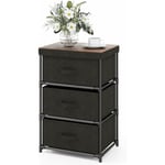 Commode 3 Tiroirs en Tissu, Commode Chambre Adulte avec Cadre en Métal, Meuble Tiroir Rangement pour Chambre, Industriel, 20 x 48 x 76 cm(Noir)