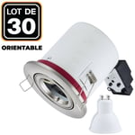 Europalamp - Lot 30 Spots bbc inox IP20 + Ampoule GU10 7W Blanc Froid + Douille - Blanc Froid 6000K