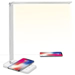 BIENSER LED Desk Lamp with Wireless Charger, USB Charging Port, Table Lamp with 10 Brightness, 5 Lighting Colors, Dimmable Eye-Caring Desk Lamps for Home Office, Touch Control, 30/60min Auto Timer