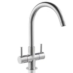Deva MET 172 Metropolis Kitchen Mono Sink Mixer Tap Chrome Finish - Dual Lever Handle - 360° Swivel Spout - Large Easy Use Hot & Cold Silver Handles - for Dual Single Basin - 12 Year Warranty