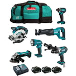 Makita - Kit DLX6104MX1 (DHP458 DTD152 DGA452 DSS610 DJR186 DML185 3 x 4,0 Ah DC18RC LTX600)