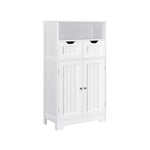 Armoire Salle de Bain Meuble Rangement Salle de Bain avec 2 Tiroirs, 1 Compartiment, 1 Placard Etagère Réglable, Salon Cuisine Blanc 60 x 30 x 105 cm