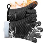 Loveuing Kitchen Oven Gloves - Silicone and Cotton Double-Layer Heat Resistant Oven Mitts/BBQ Gloves/Grill Gloves - Perfect for Baking and Grilling - 1 Pair (Small, Black)