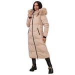 Women's Long Coat Quilted Puffer Jacket with Detachable Fur Hood, Size- S to 2XL